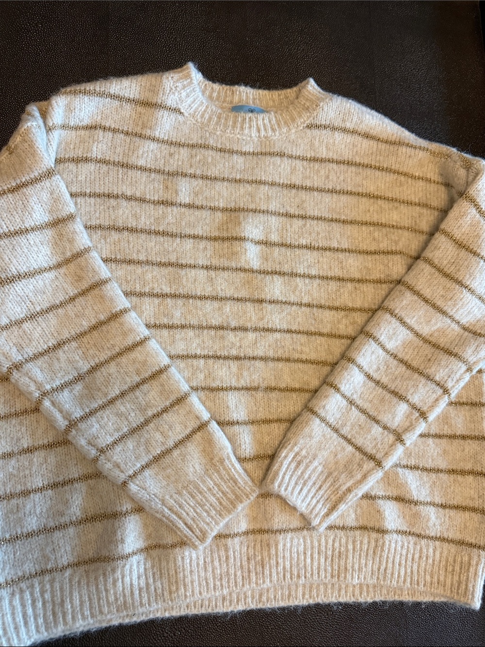 CeCe Cream and Gold Striped Crewneck Sweater Alpaca blend size medium